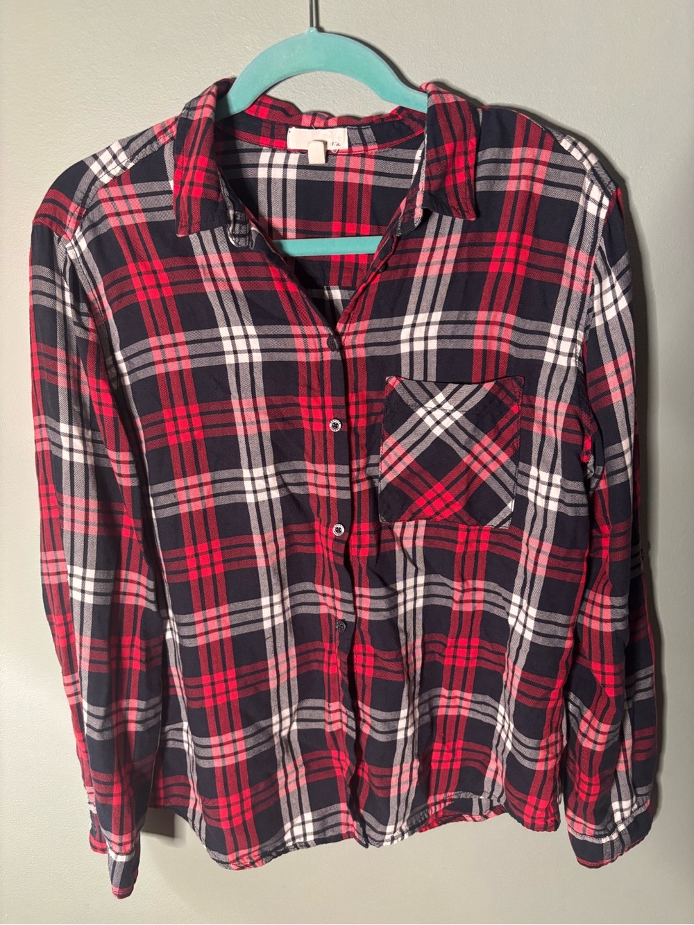 Garage Plaid Flannel Button Down Shirt Red Black White Women's Size Medium